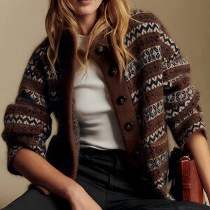 Sezane Thais jacket sweater mohair brown jacquard